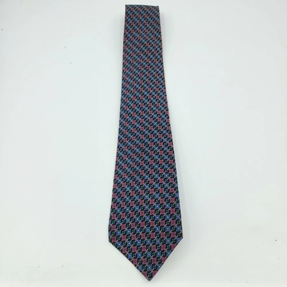 Fumagalli's Men's Silk Designer Necktie Purple Blue Geometric Size 57 x 3.25